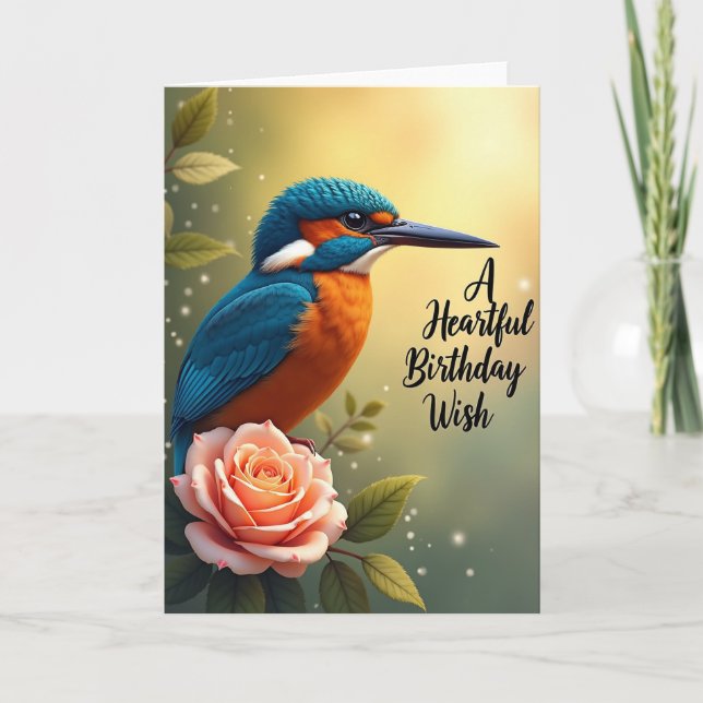 Cartão de Aniversário Rosa Pássaro (Frente)