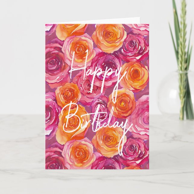 Cartão de Aniversário Rosa Rosa Dobrada (Frente)