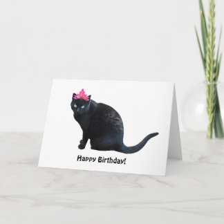 Cartão de Aniversário Rosa-Rosa-Gato Preto