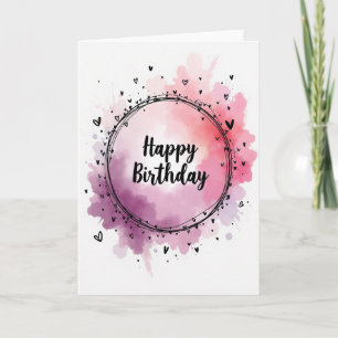 Cartão de Aniversário Rosa Roxo Aquarela