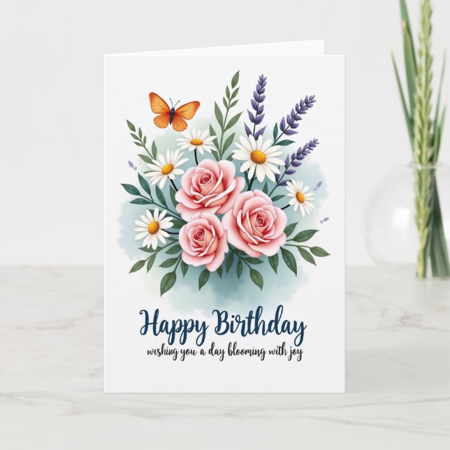 Cartão de Aniversário Rosa Rubor (Frente)