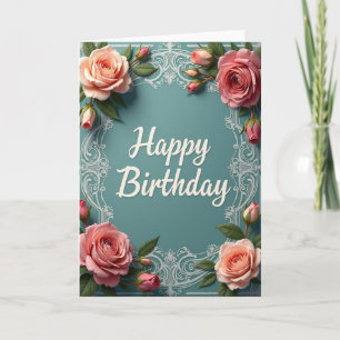 Cartão de Aniversário Rosa Turquesa