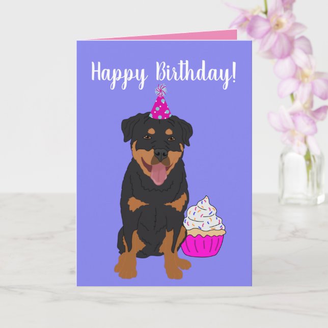 Cartão de Aniversário Rottweiler (Orquídea)