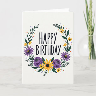 Cartão de Aniversário Roxo Festivo