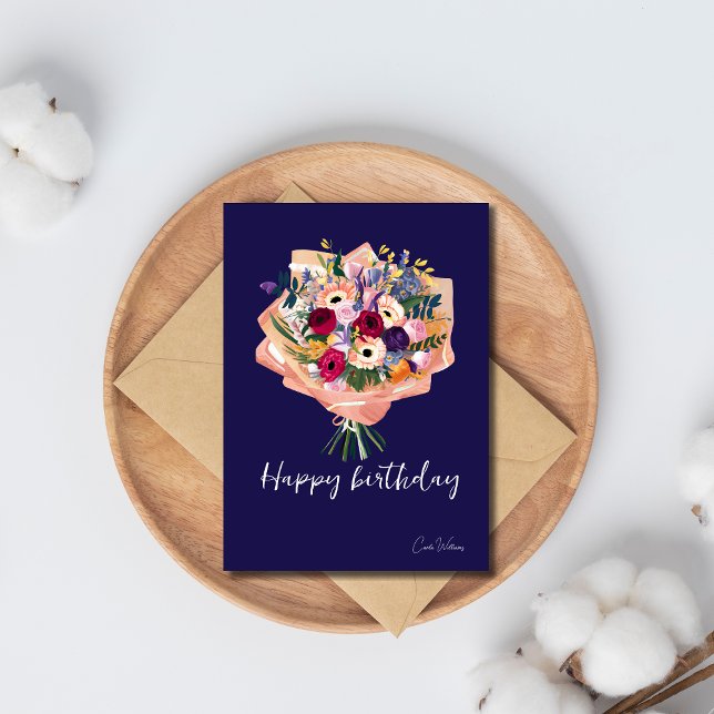Cartão de Aniversário Roxo Lindo com Flores da Wat (Criador carregado)