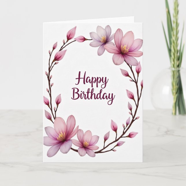 Cartão de Aniversário Roxo Rosa (Frente)