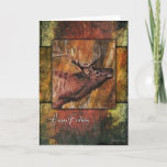 Cartão de aniversário rústico dos animais<br><div class="desc">Um cartão de aniversário com uma pintura digital da cabeça de um alce em um fundo colorido resistido,  rústico.</div>