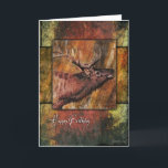 Cartão de aniversário rústico dos animais<br><div class="desc">Um cartão de aniversário com uma pintura digital da cabeça de um alce em um fundo colorido resistido,  rústico.</div>