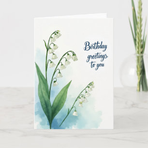 Cartão de Aniversário Sereno com Flor de Aquarela