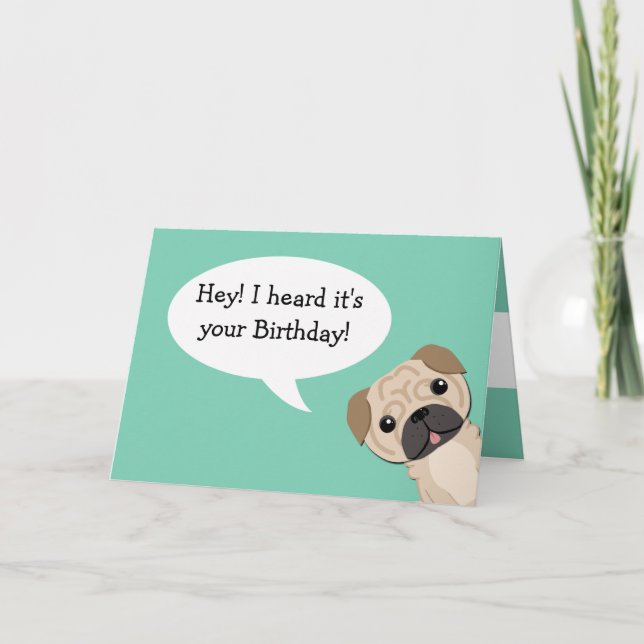 Cartão de aniversário simples do Pug (Frente)