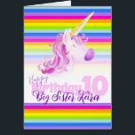 Cartão de aniversário Sister do Unicorn arco-íris<br><div class="desc">Um cartão de aniversário de nome da Irmã,  um unicórnio arco-íris 10. Personalize/personalize este cartão com sua própria mensagem pessoal no lado e nome e relação no lado de fora. Arte e design de pintura a aquarela exclusivos por Sarah Trett. www.sarahtrett.com para www.mylittleeden.com no zazzle.</div>