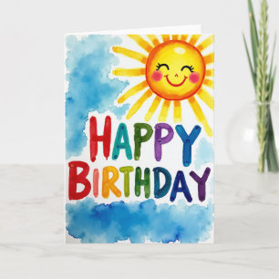 Cartão de Aniversário Sol em Aquarela