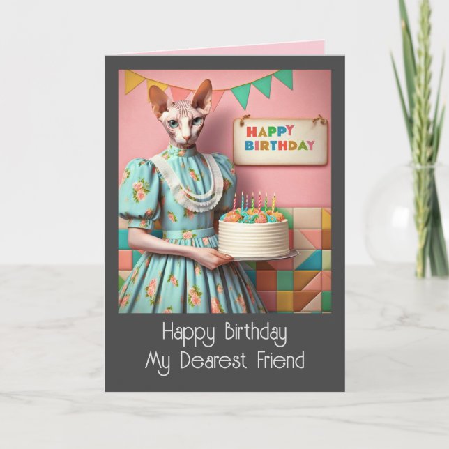 Cartão de Aniversário | Sphynx Cat Lady with Birth (Frente)