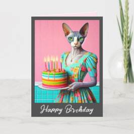 Cartão de Aniversário | Sphynx Cat Lady with Birth