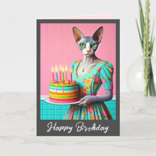Cartão de Aniversário   Sphynx Cat Lady with Birth