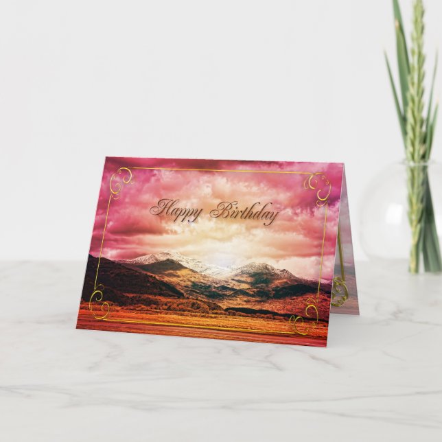 Cartão de aniversário, Sunset sobre as montanhas (Frente)