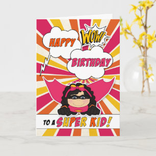 Cartão de Aniversário Super Crianças Rosa Quadrinh