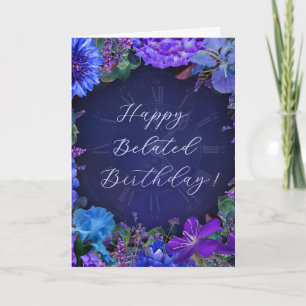 Cartão de Aniversário Tardio Floral Azul Meia-Noit