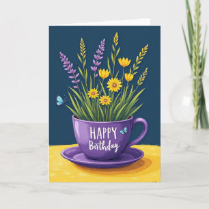 Cartão de Aniversário Teacup Flora