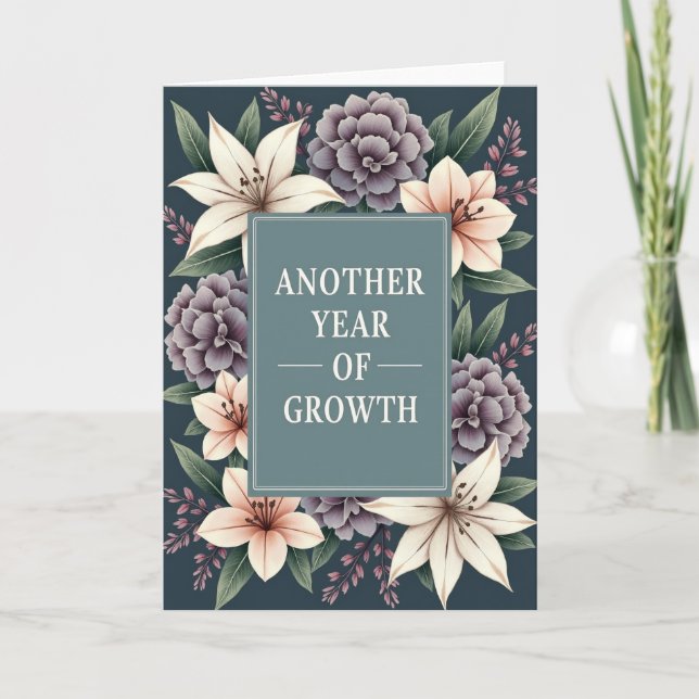 Cartão de Aniversário Teal Growth (Frente)