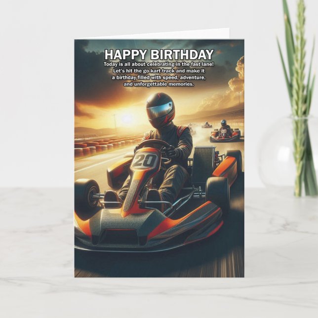 Cartão de Aniversário Temático de Kart (Frente)