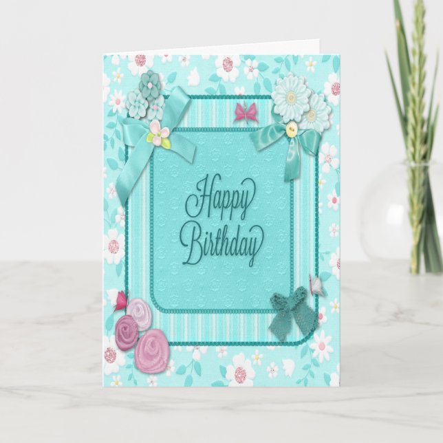 Cartão de aniversário teórico com flores (Frente)