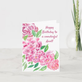 Cartão de Aniversário Tia Peônias Rosa Aquarela