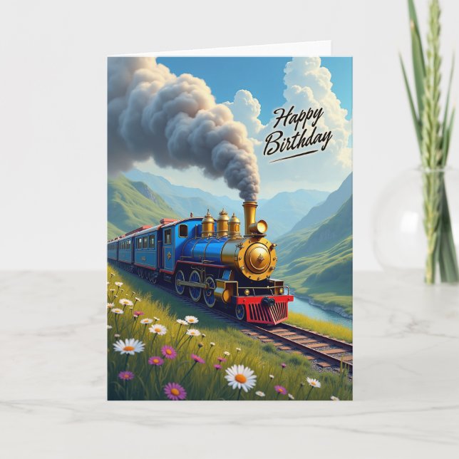 Cartão de Aniversário Trem Azul (Frente)