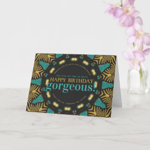 Cartão de aniversário tribal azul-turquesa dourado