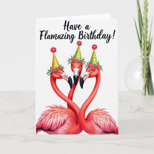 Cartão de Aniversário Trio de Flamingos (Frente)