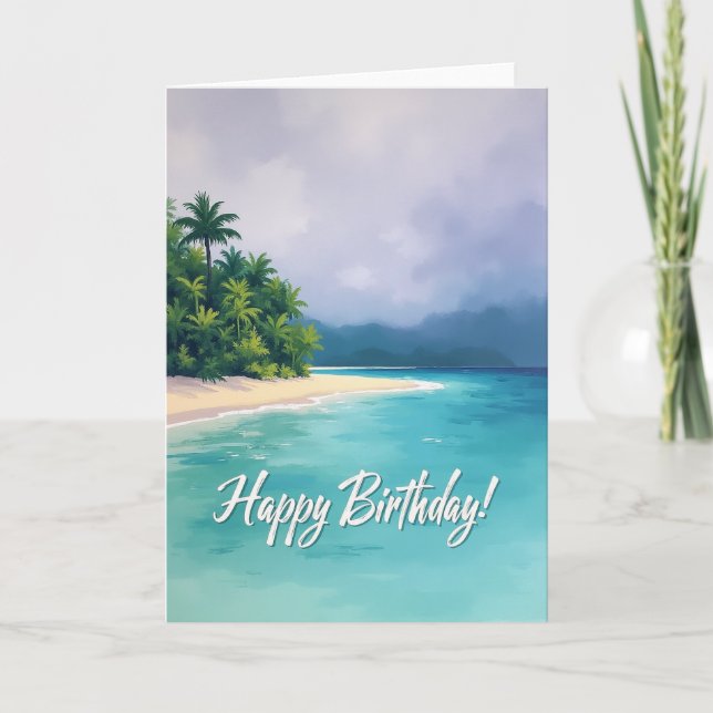 Cartão de Aniversário Tropical Pacífico (Frente)