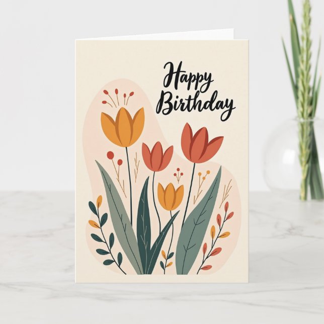 Cartão de Aniversário Tulipa Laranja (Frente)