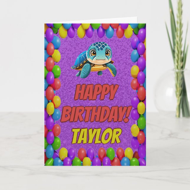 Cartão de Aniversário Turtle Personalizado (Frente)