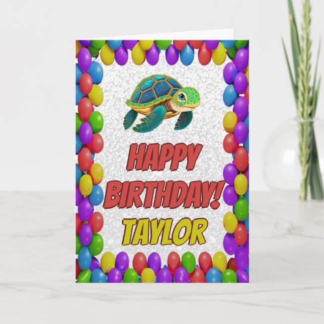 Cartão de Aniversário Turtle Personalizado (Frente)