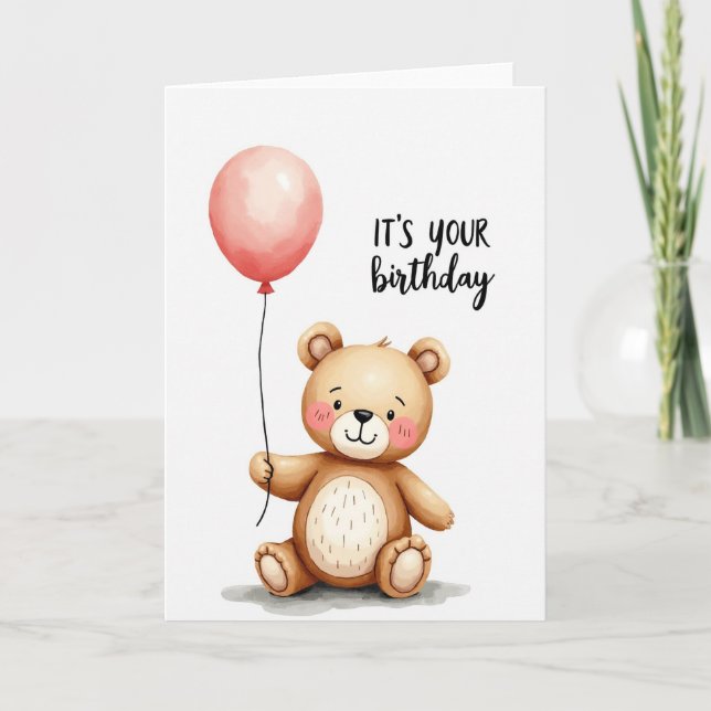Cartão de Aniversário Urso Balão Doce (Frente)