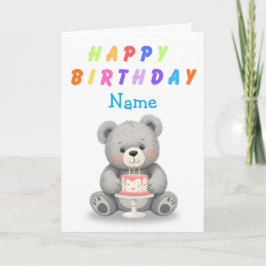 Cartão de Aniversário Urso de Pelúcia com Bolo