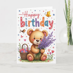 Cartão de Aniversário Urso de Pelúcia Lavanda