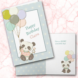 Cartão de Aniversário Urso Panda Fofo e Balões