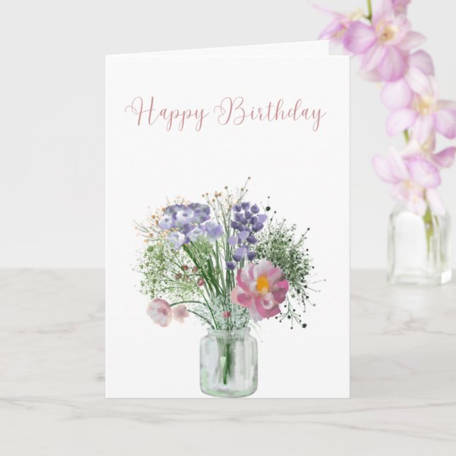 Cartão de Aniversário Vaso de Flores Silvestres (Orquídea)