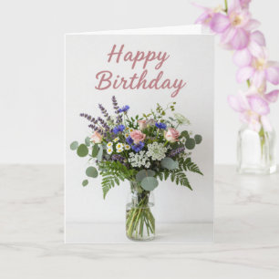 Cartão de Aniversário Vaso de Flores Silvestres
