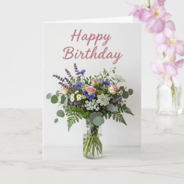 Cartão de Aniversário Vaso de Flores Silvestres (Orquídea)