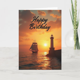 Cartão de Aniversário Vela ao Pôr do Sol