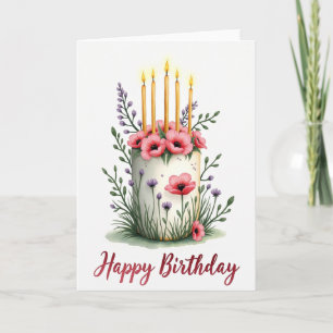 Cartão de Aniversário Velas Flores Rosas