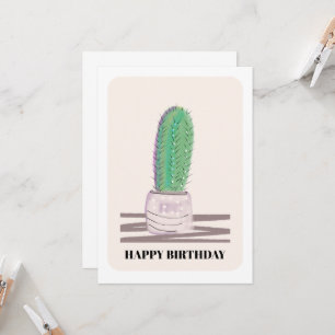 Cartão de aniversário verde de cacto de planta mod