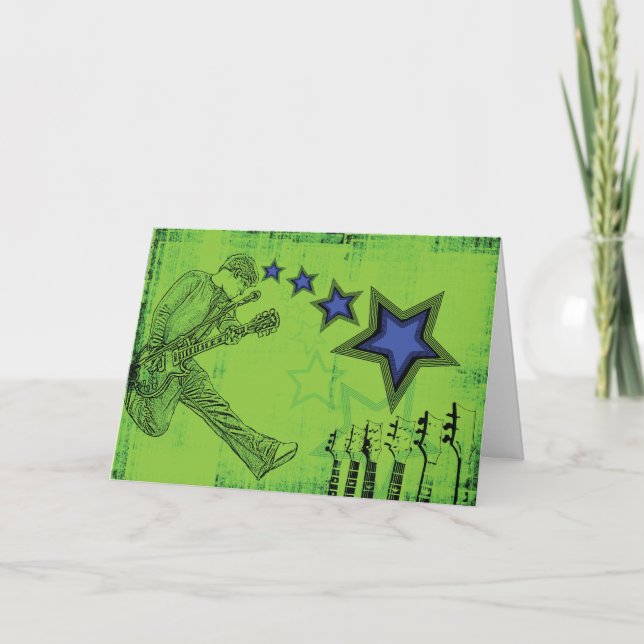 Cartão de aniversário verde de Rockin (Frente)