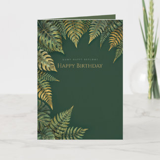Cartão de Aniversário Verde e Dourado Elegante par