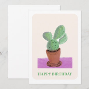 Cartão de Aniversário Verde Roxo Cactus Planta