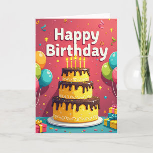 Cartão de Aniversário Vermelho de Bolo Rico