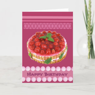 Cartão de aniversário vermelho do bolo da morang