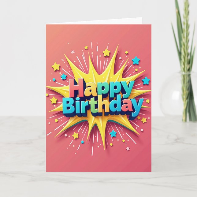 Cartão de Aniversário Vibrantes Estrelas (Frente)